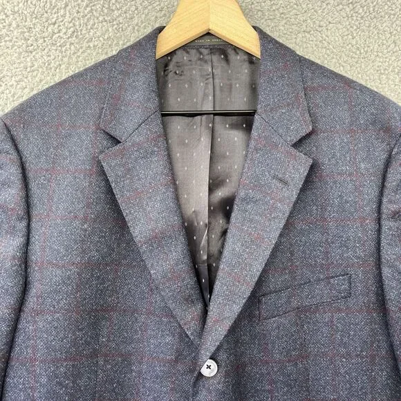 Hugo Boss Blazer Mens 46 R Super 110 Croatia 3 Button Blue Plaid Reda - Picture 2 of 16